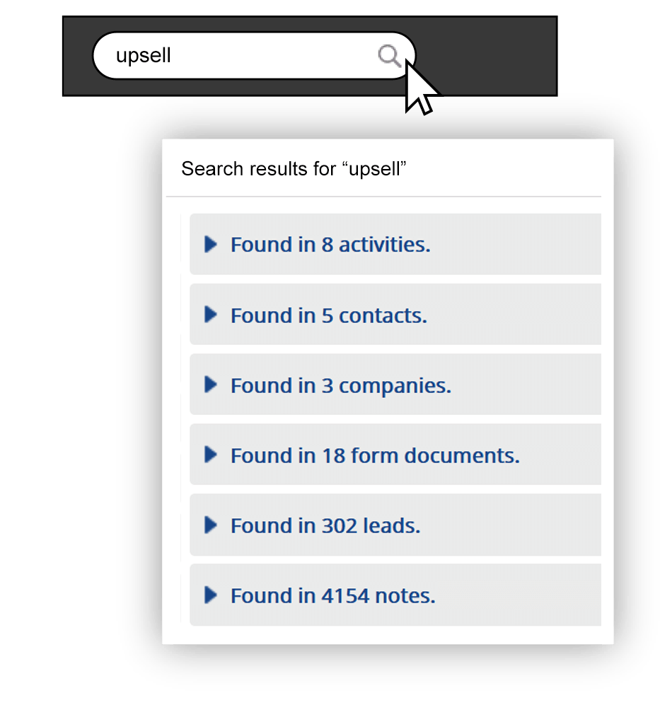 TeamGram CRM internal search engine results